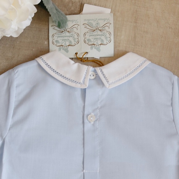 Blue Train Creeper Feltman Brothers Heirloom Romper Newborn 1st Portraits NWT - Picture 6 of 6